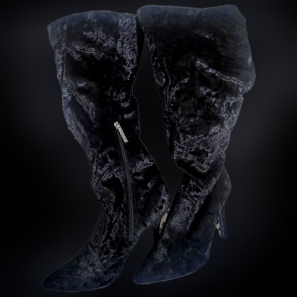 Crush Velvet  Black Boots Size 8